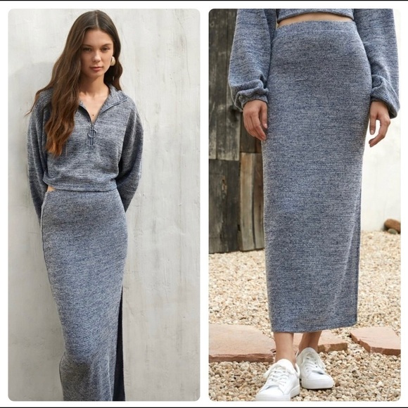 Maxi  Side Split Gray Sweater Skirt - Picture 2 of 15
